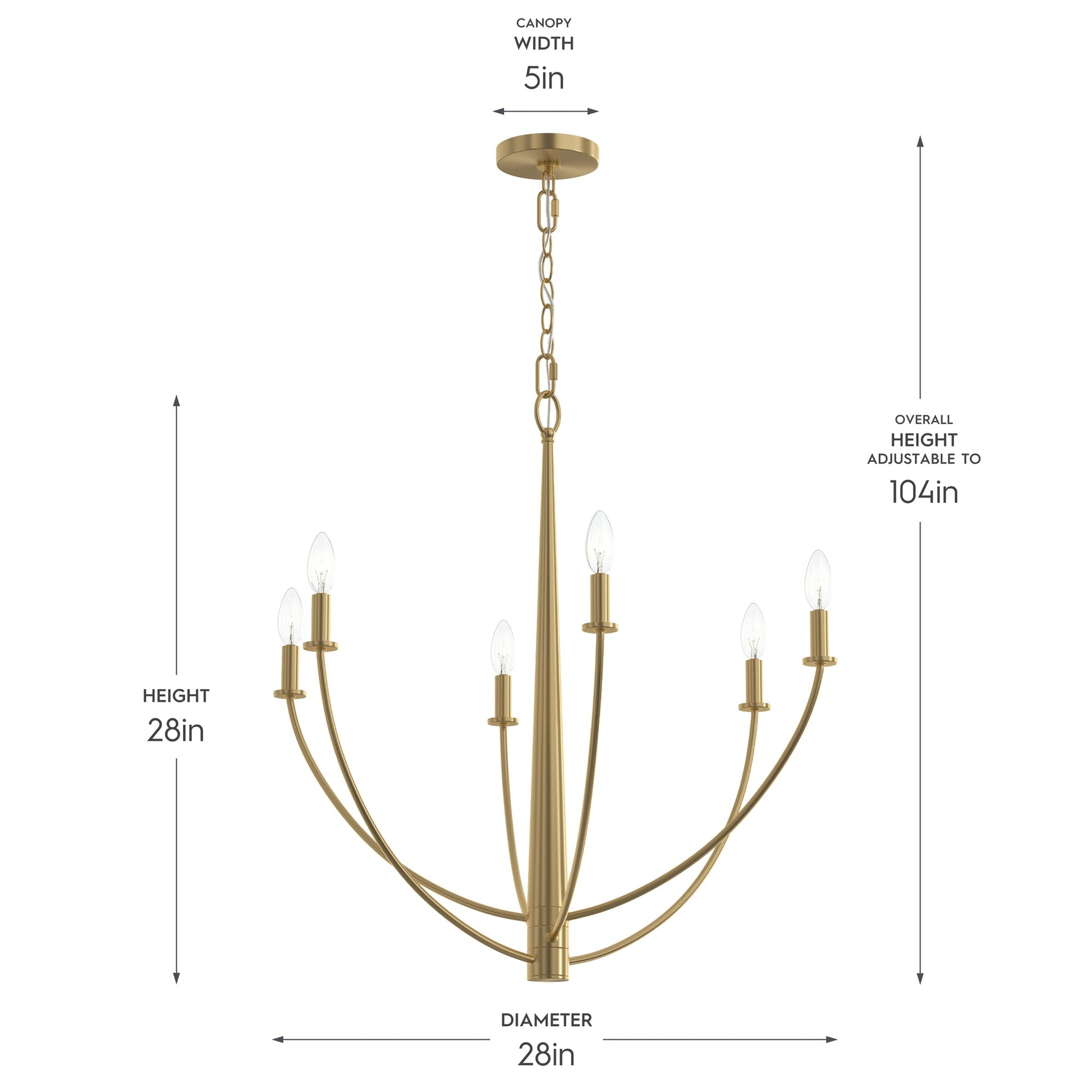 Progress Lighting P400459-191 Jheni 6 Light Chandelier - Dimensions Diagram 28 Inch Height 28 Inch Diameter