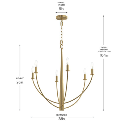 Progress Lighting P400459-191 Jheni 6 Light Chandelier - Dimensions Diagram 28 Inch Height 28 Inch Diameter