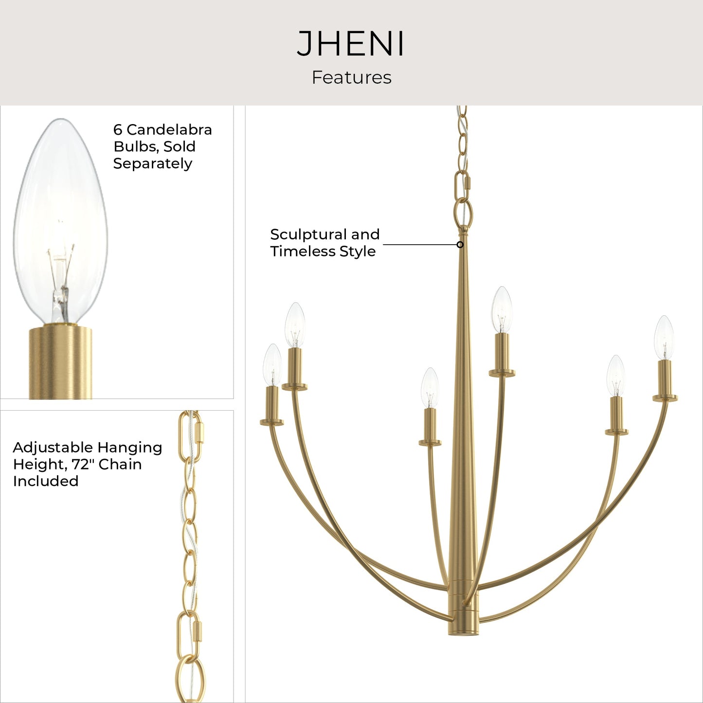 Progress Lighting P400459-191 Jheni Brushed Gold Chandelier - Alternate View 6