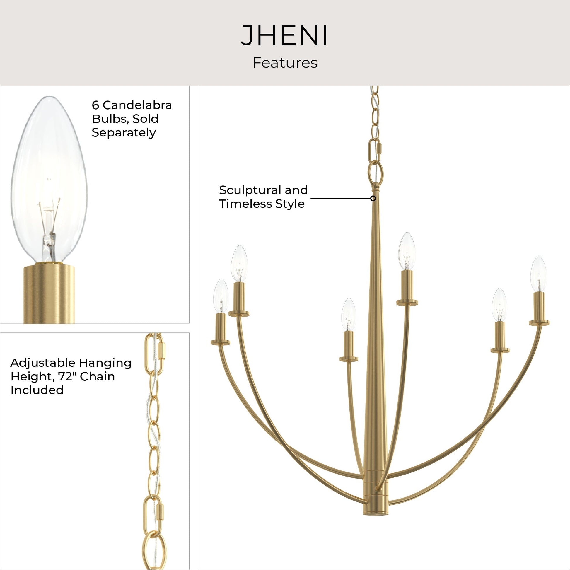 Progress Lighting P400459-191 Jheni Brushed Gold Chandelier - Alternate View 6