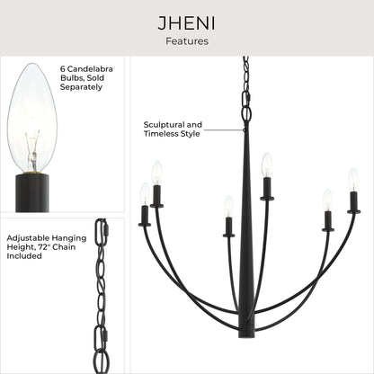 Progress Lighting P400459-31M Jheni 6 Light 28 inch Matte Black Chandelier Ceiling Light