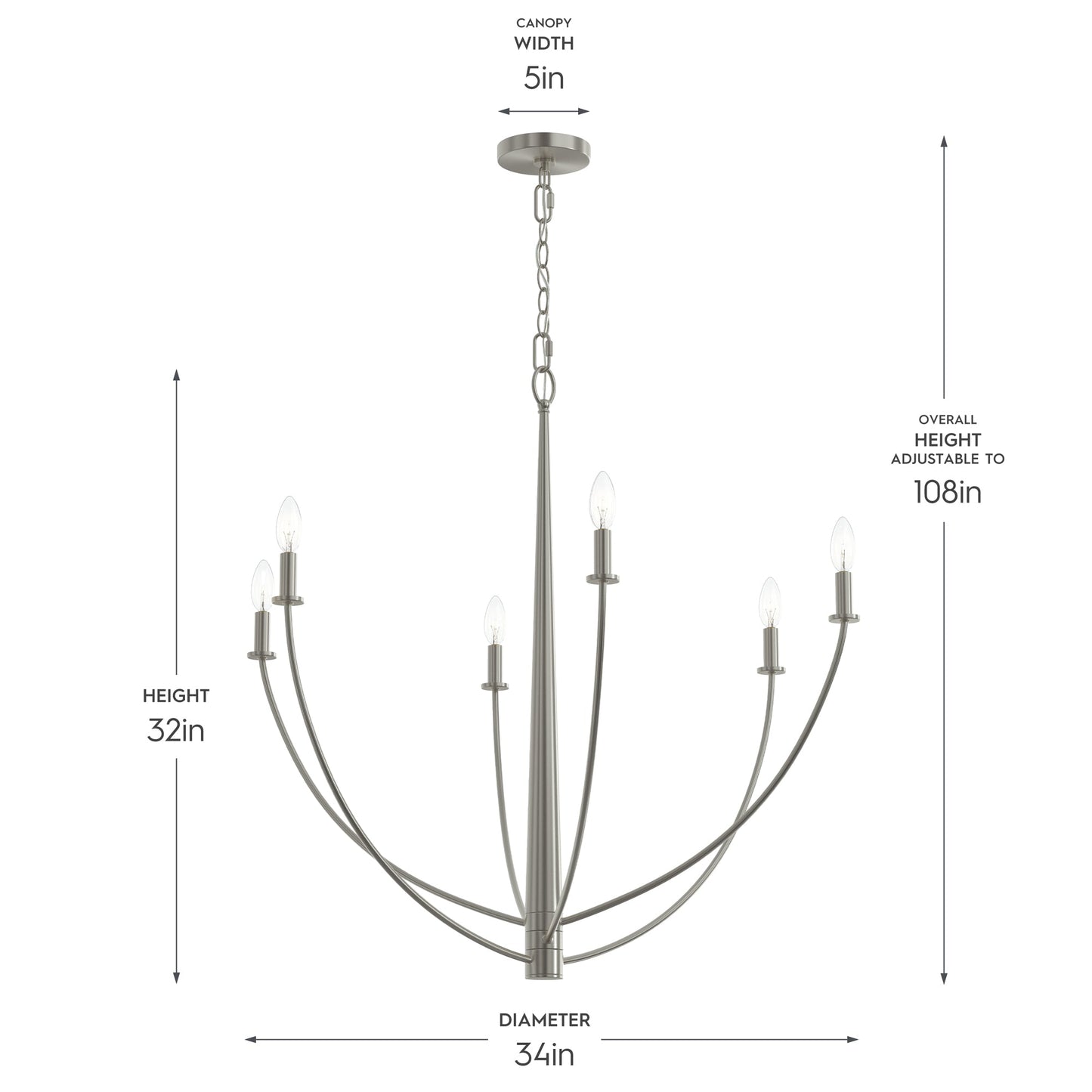Progress Lighting P400460-009 Jheni Chandelier Dimensions - 34in Diameter, 32in Height, 5in Canopy