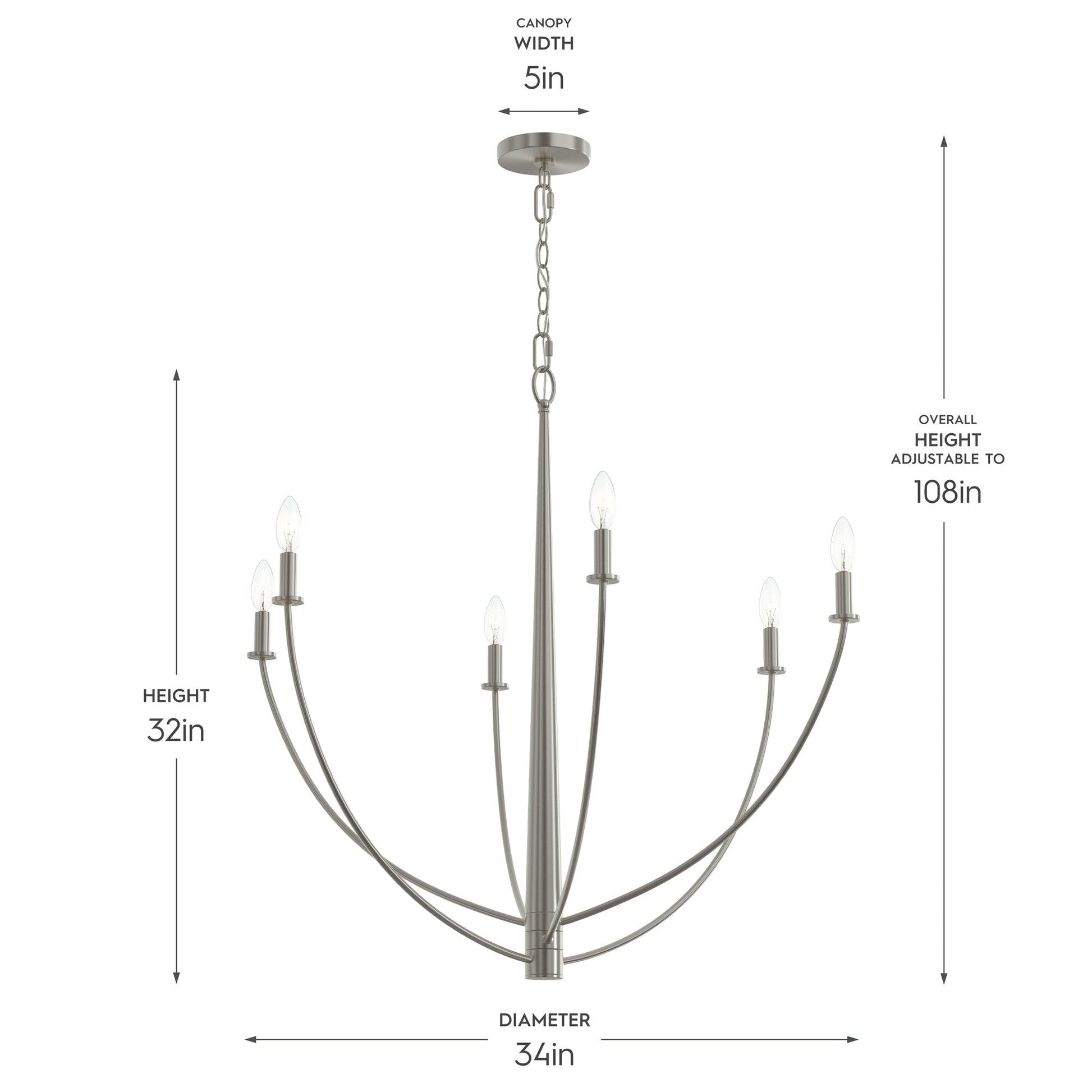Progress Lighting P400460-009 Jheni Chandelier Dimensions - 34in Diameter, 32in Height, 5in Canopy