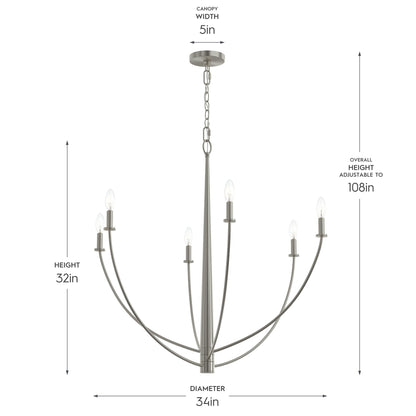 Progress Lighting P400460-009 Jheni Chandelier Dimensions - 34in Diameter, 32in Height, 5in Canopy