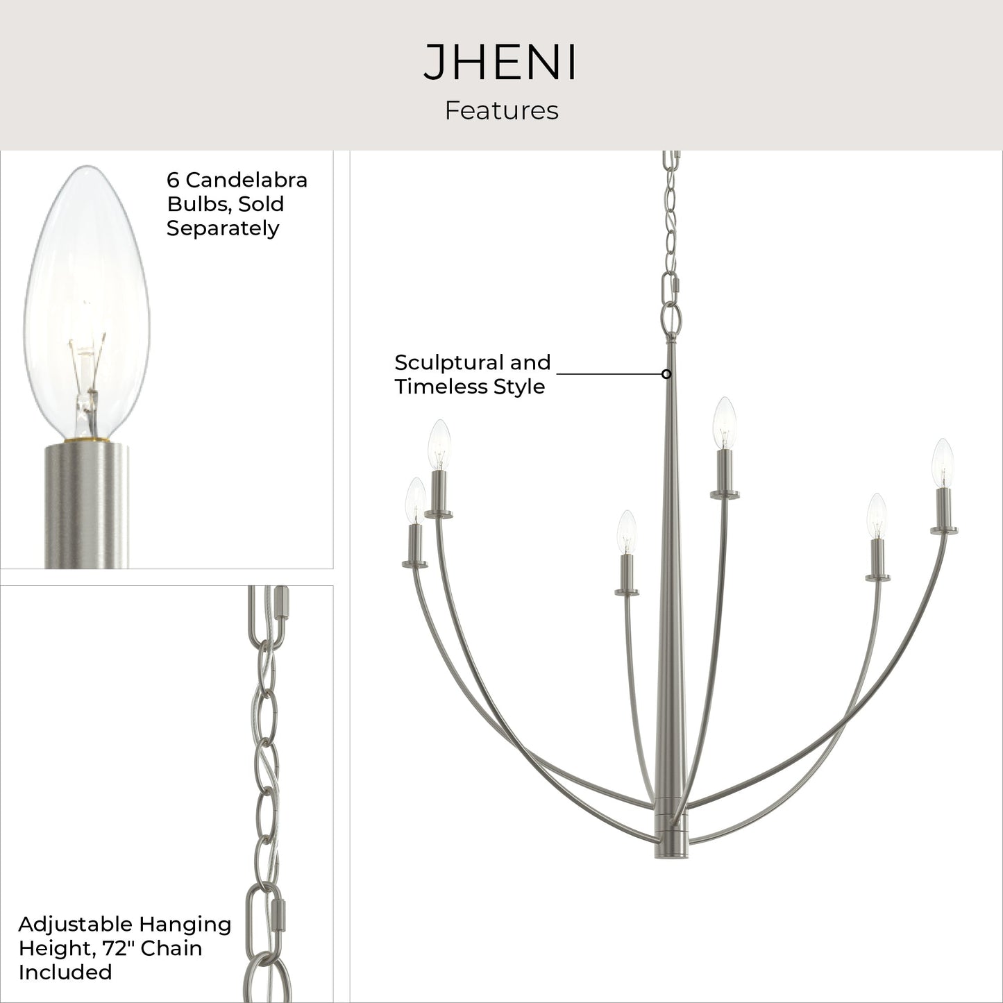 Progress Lighting P400460-009 Jheni 6 Light 34 inch Brushed Nickel Chandelier Ceiling Light