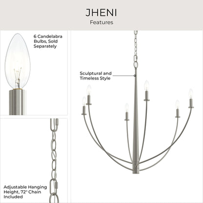 Progress Lighting P400460-009 Jheni 6 Light 34 inch Brushed Nickel Chandelier Ceiling Light