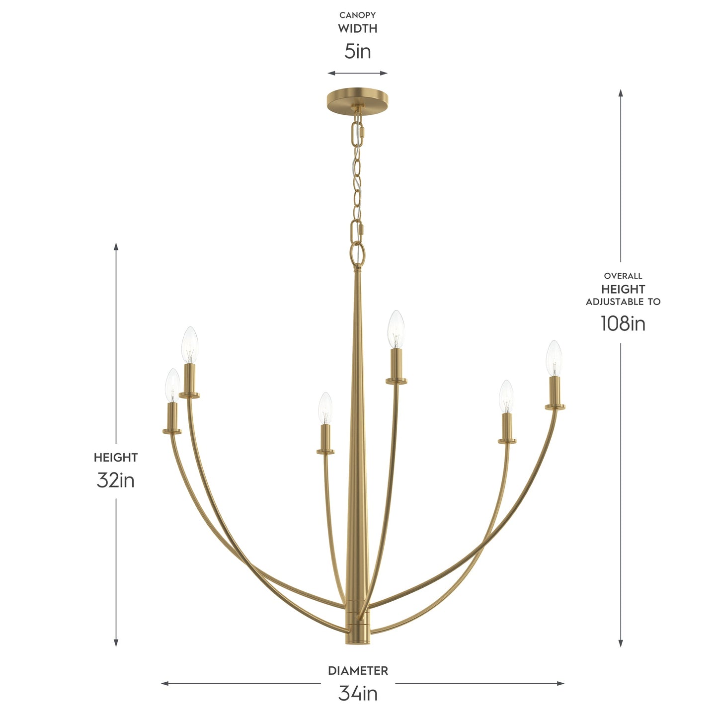Progress Lighting P400460-191 Jheni Chandelier Dimensions: 34in Diameter, 32in Height, 5in Canopy, 108in Max Height