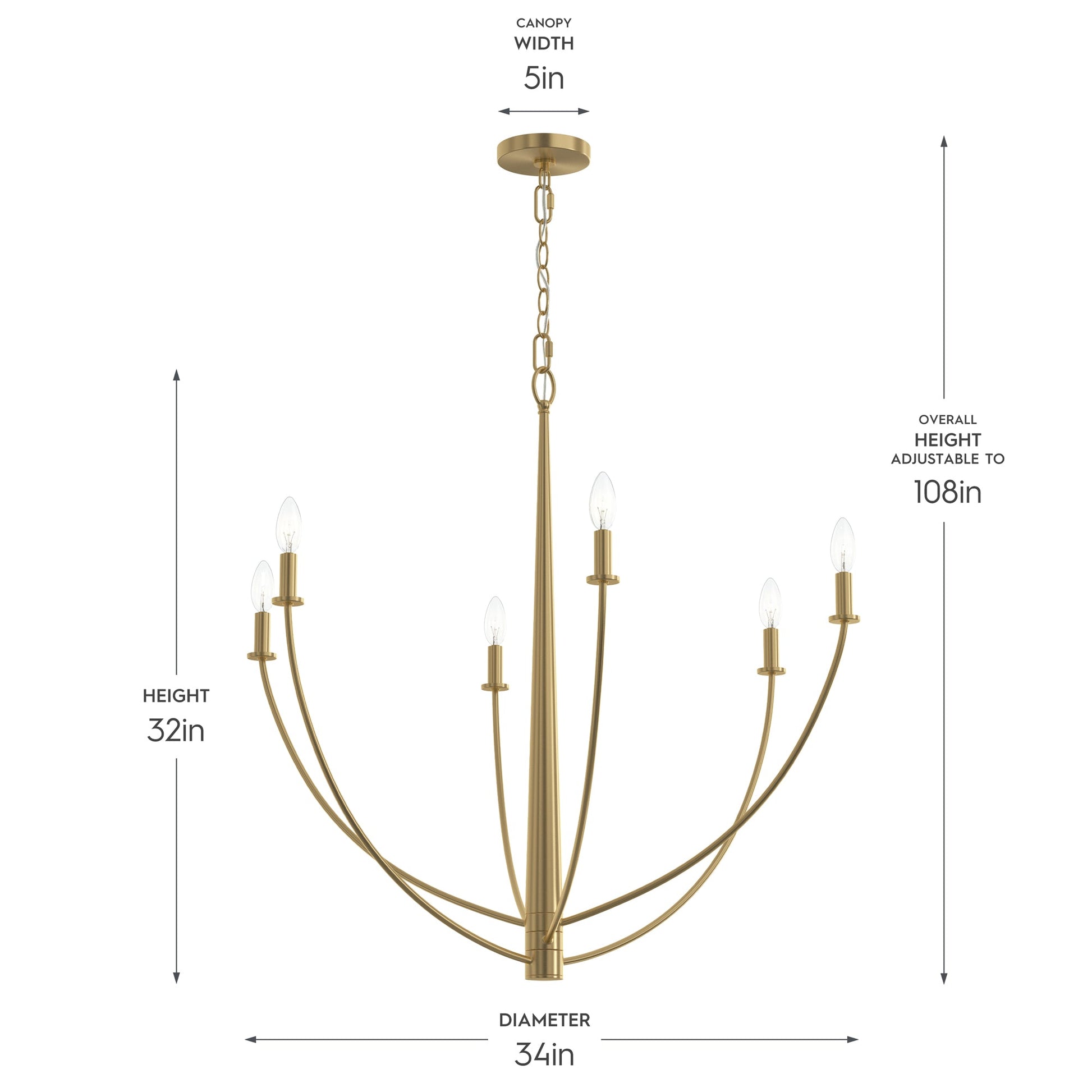 Progress Lighting P400460-191 Jheni Chandelier Dimensions: 34in Diameter, 32in Height, 5in Canopy, 108in Max Height