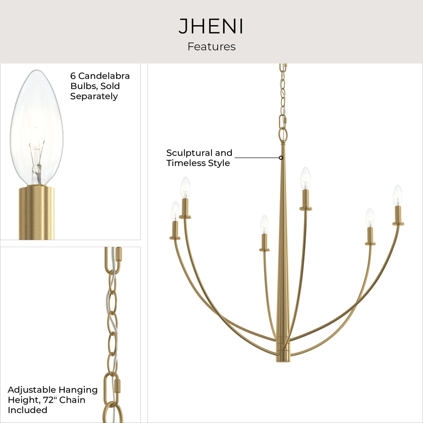 Progress Lighting P400460-191 Jheni 6 Light Brushed Gold Chandelier - Image 6