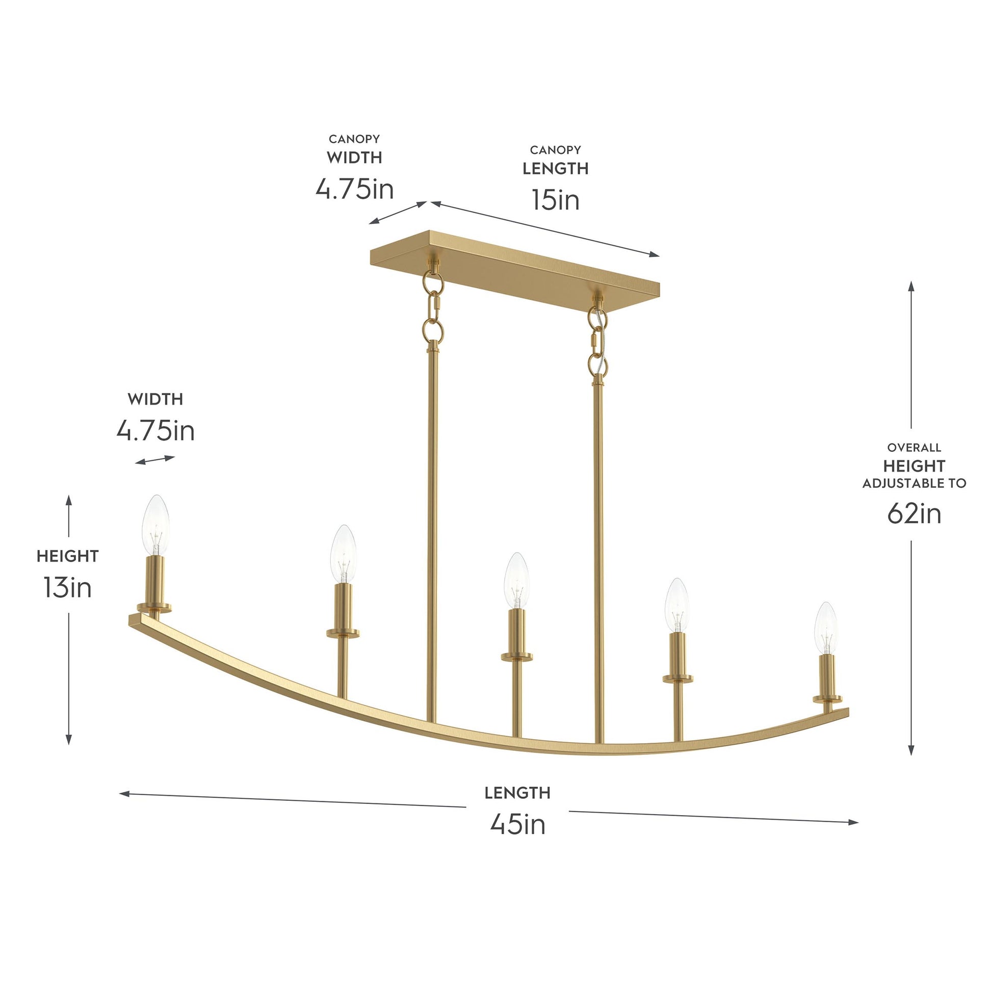 Progress Lighting P400461-191 Jheni Brushed Gold Linear Chandelier - Dimensions Diagram