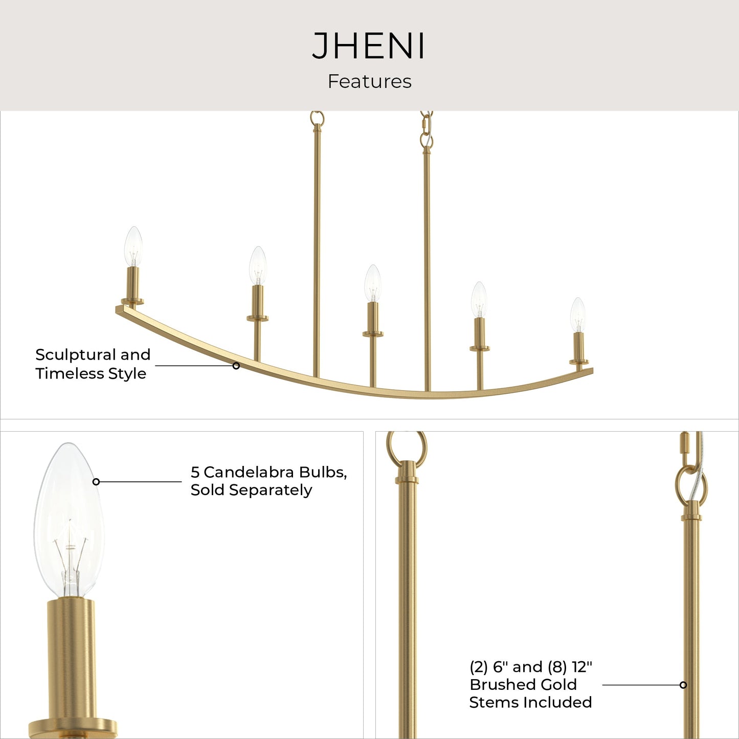Progress Lighting P400461-191 Jheni Brushed Gold Linear Chandelier - View 6