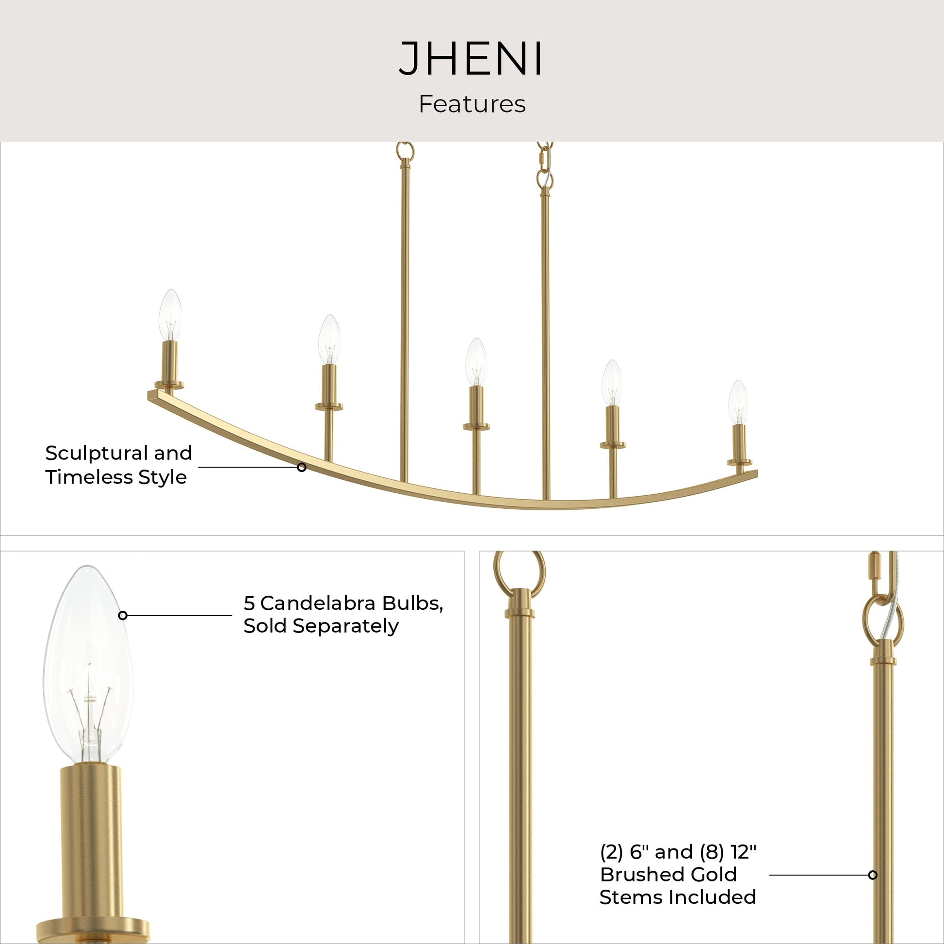 Progress Lighting P400461-191 Jheni Brushed Gold Linear Chandelier - View 6