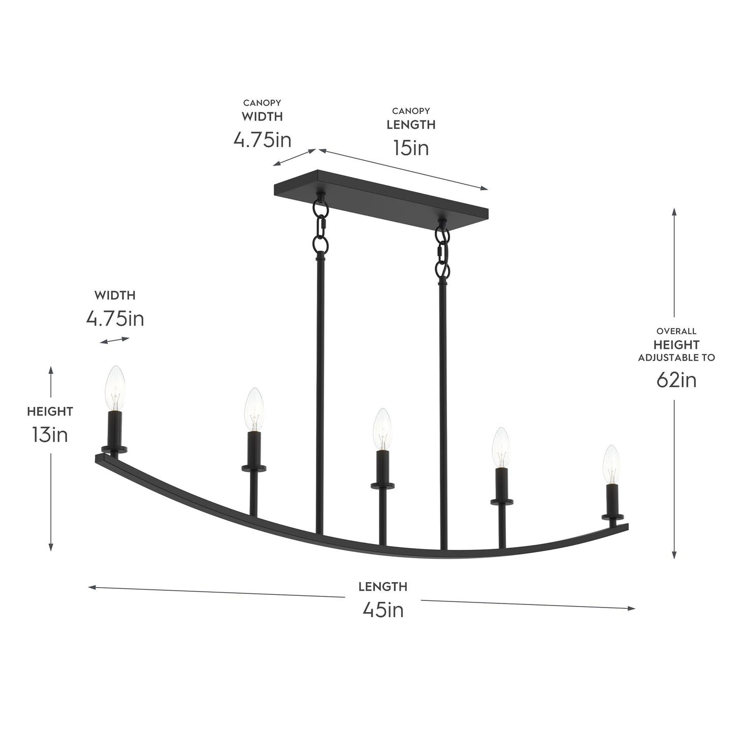 Progress Lighting P400461-31M Jheni Linear Chandelier - Dimension Diagram