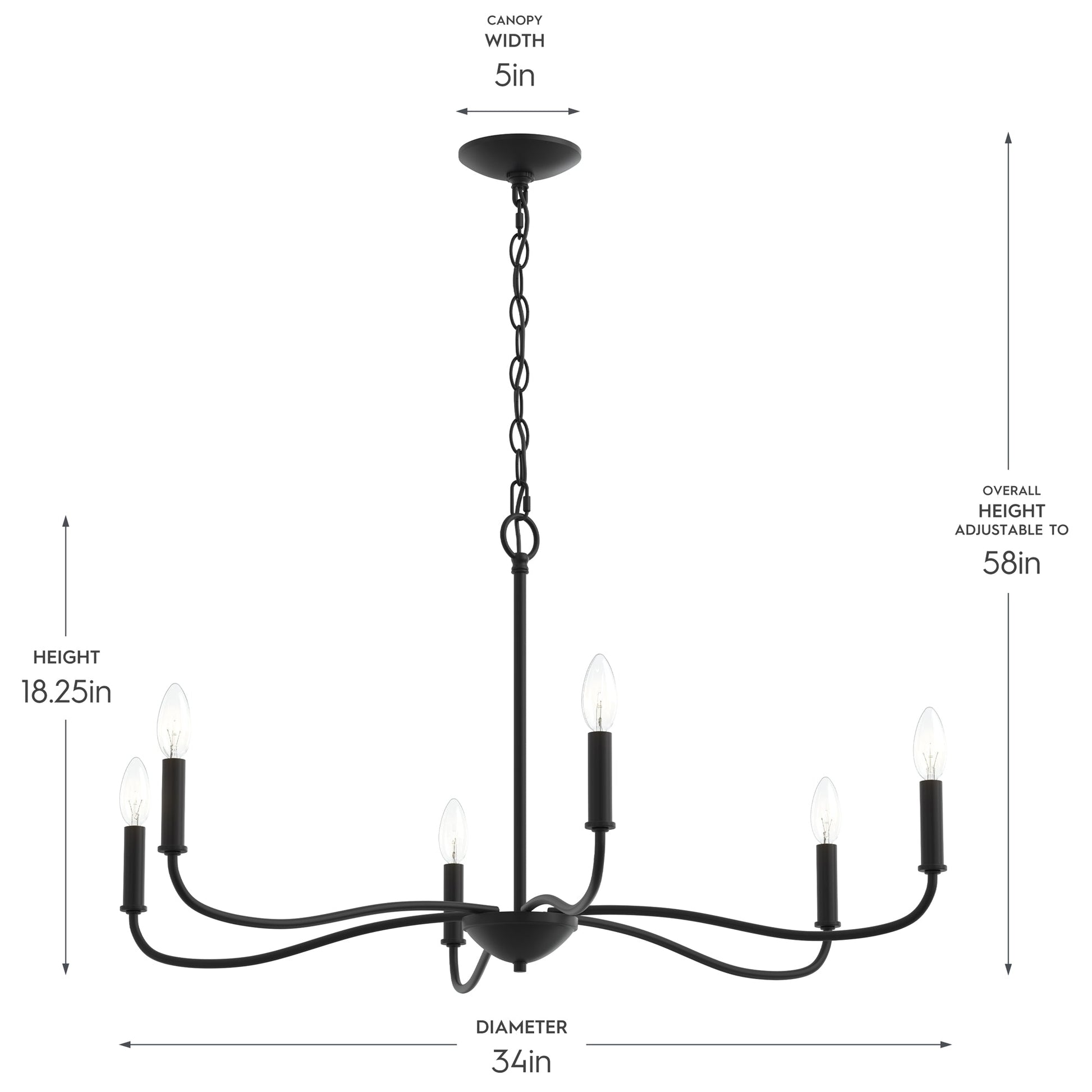 Progress Lighting P400463-31M Ilia Chandelier Dimensions - 34 Inch Diameter, 18.25 Inch Height, Adjustable to 58 Inch Overall