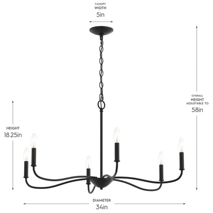Progress Lighting P400463-31M Ilia Chandelier Dimensions - 34 Inch Diameter, 18.25 Inch Height, Adjustable to 58 Inch Overall