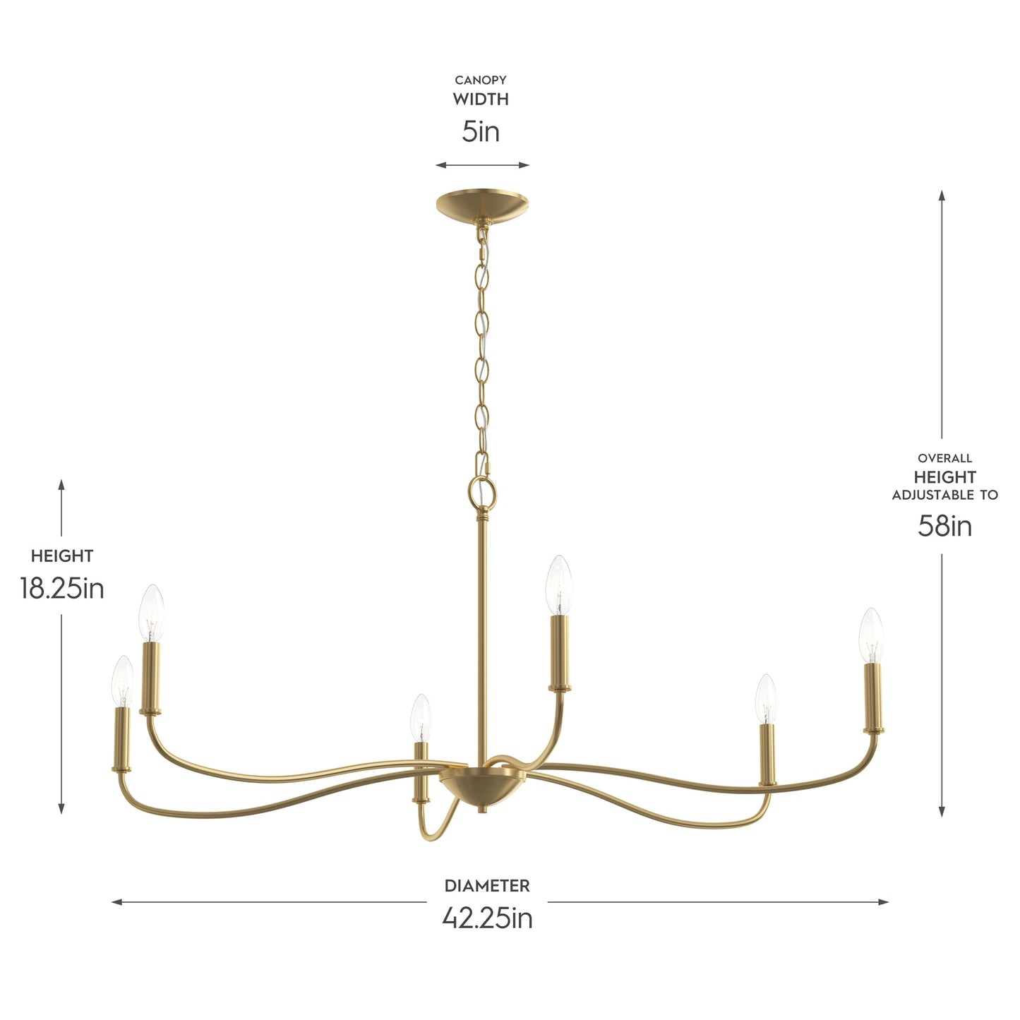 Progress Lighting P400464-191 Ilia Chandelier Dimensions - 42.25 inch Diameter, 18.25 inch Height, Adjustable to 58 inch