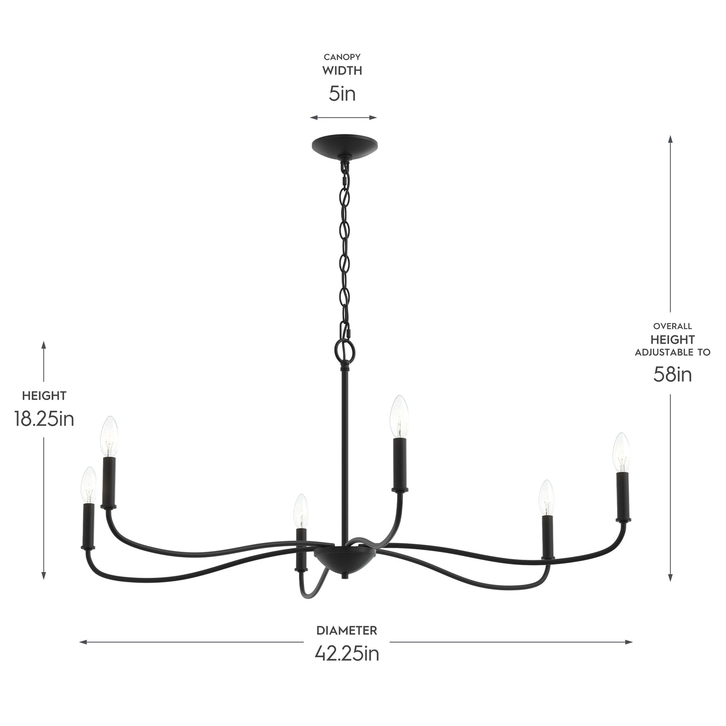 Progress Lighting P400464-31M Ilia 6-Light Matte Black Chandelier - Dimensions Diagram