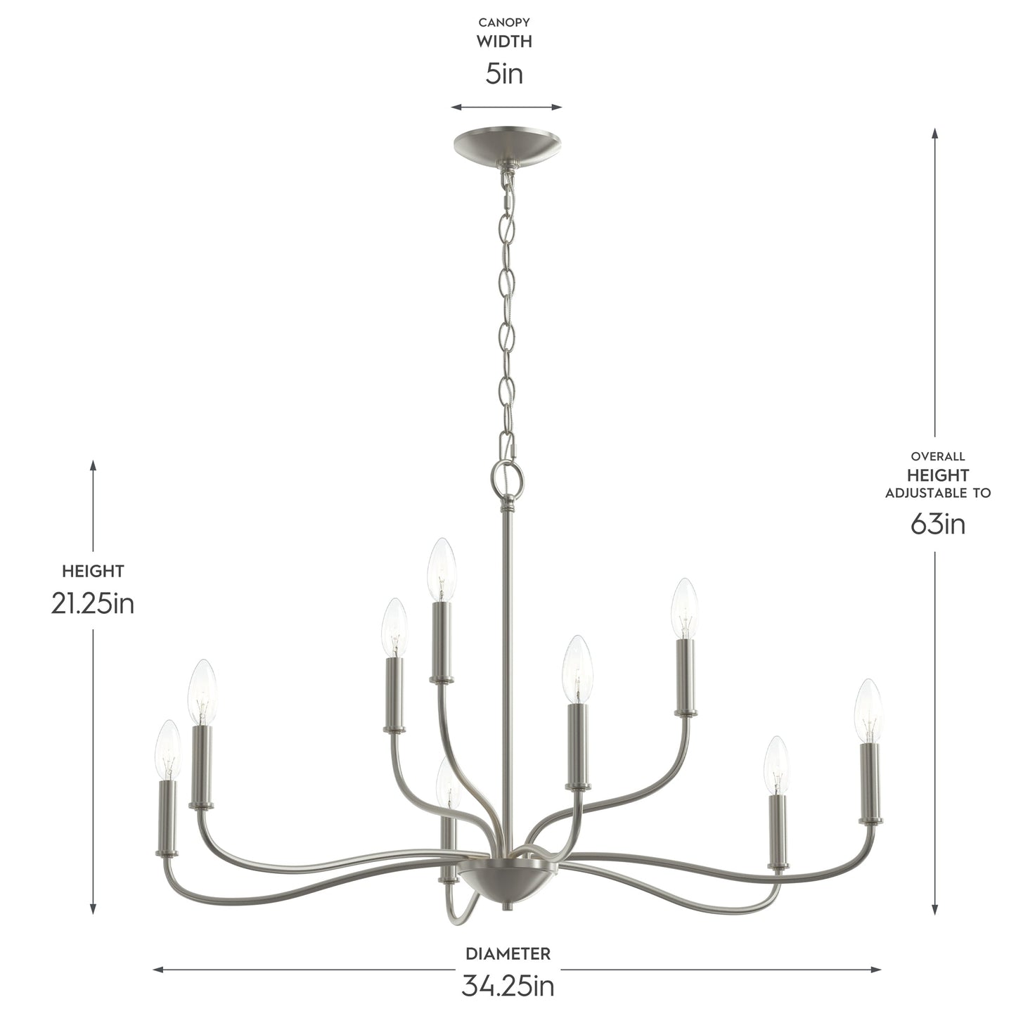 Progress Lighting P400465-009 Ilia Chandelier Dimensions - Height 21.25in Diameter 34.25in Overall Height Adjustable to 63in