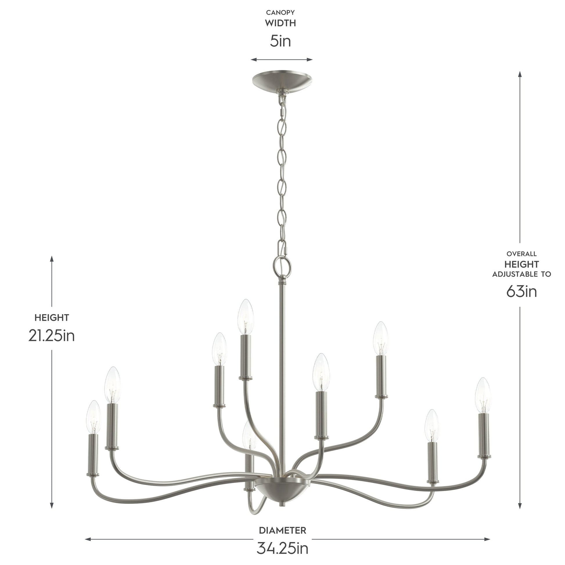 Progress Lighting P400465-009 Ilia Chandelier Dimensions - Height 21.25in Diameter 34.25in Overall Height Adjustable to 63in
