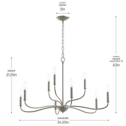 Progress Lighting P400465-009 Ilia Chandelier Dimensions - Height 21.25in Diameter 34.25in Overall Height Adjustable to 63in