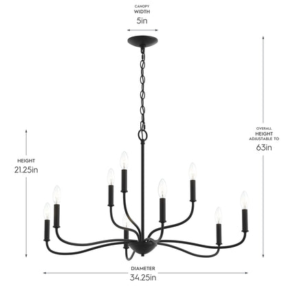 Progress Lighting P400465-31M Ilia Chandelier Dimensions - 34.25in Diameter, 21.25in Height, Adjustable to 63in