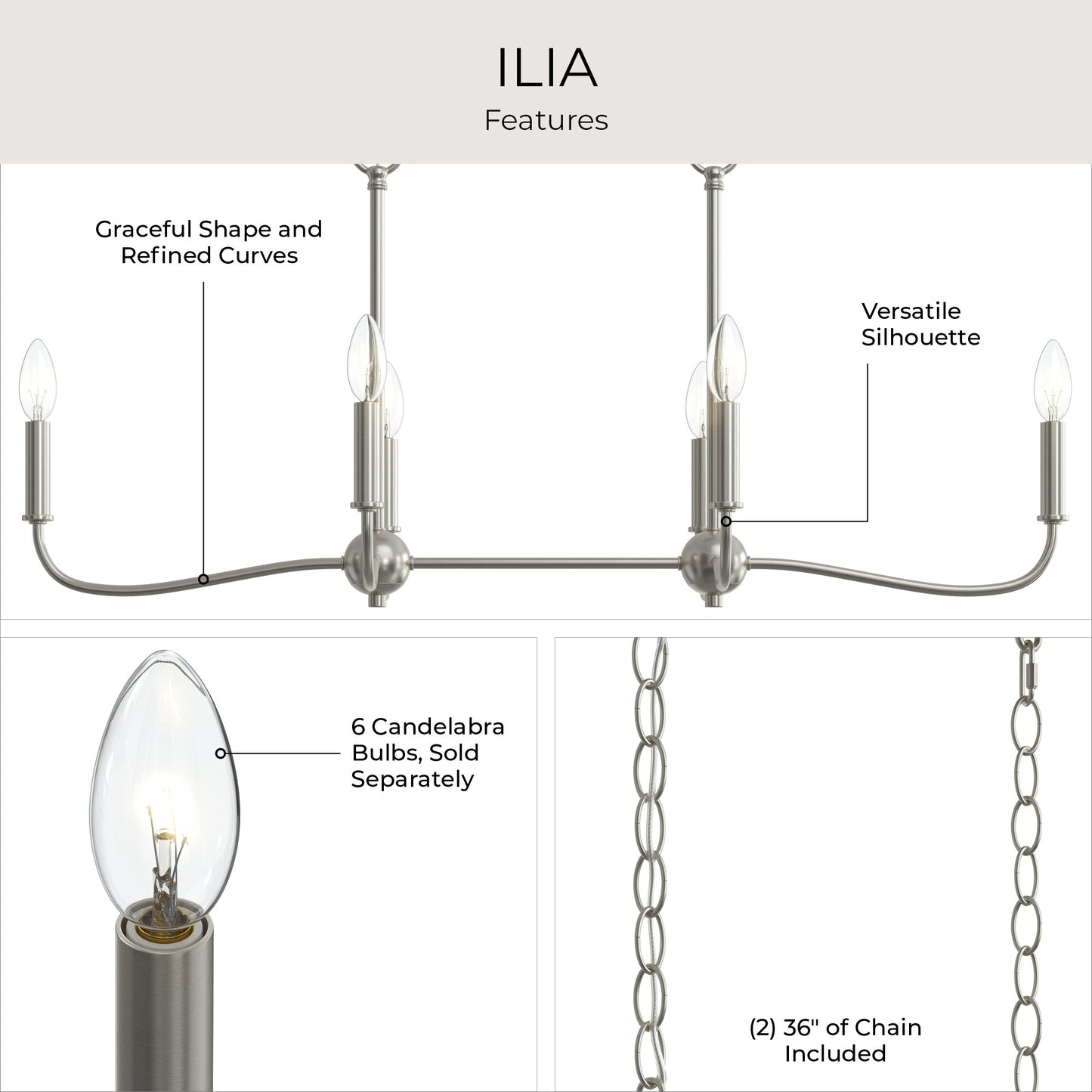 Progress Lighting P400466-009 Ilia 6-Light Brushed Nickel Linear Chandelier Additional View