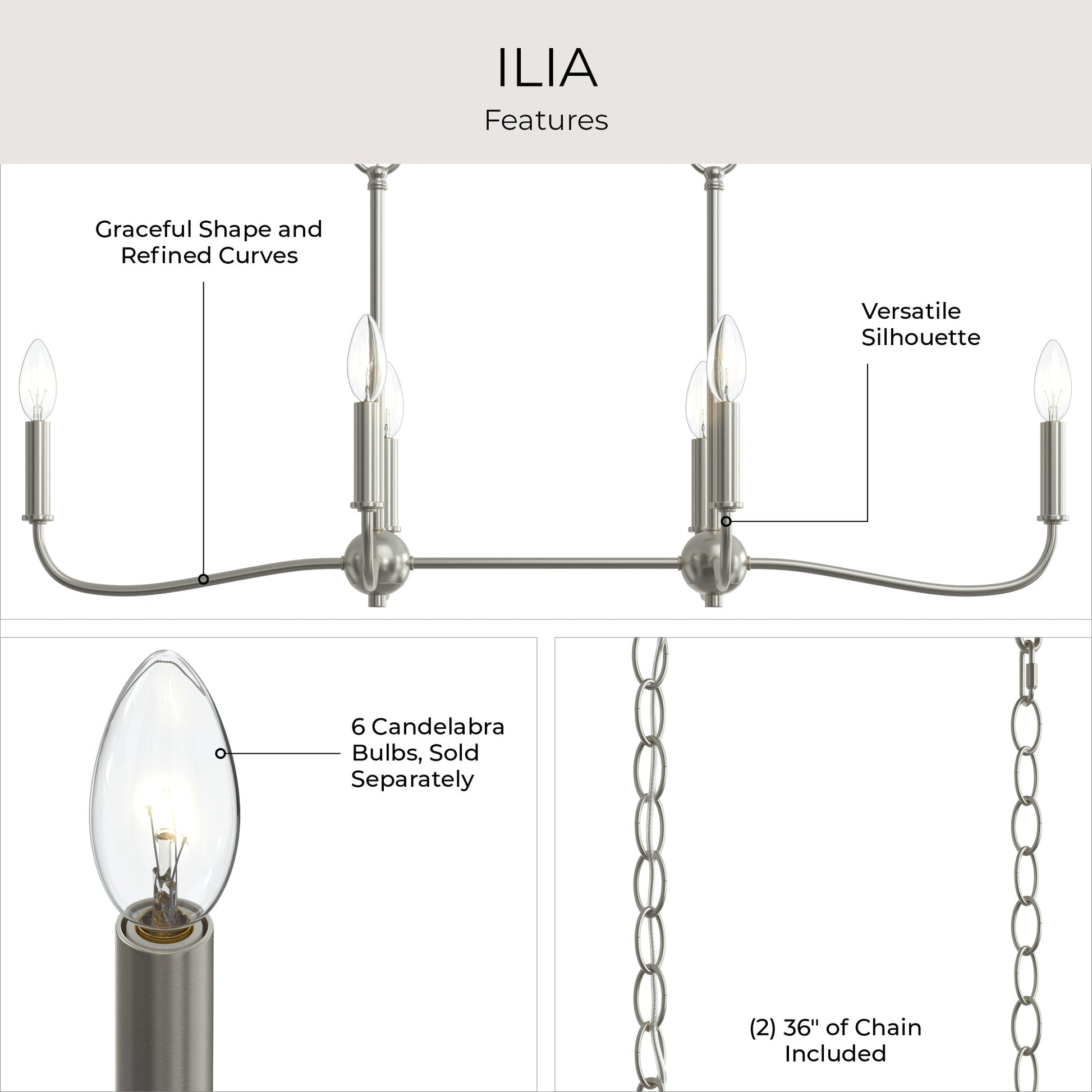 Progress Lighting P400466-009 Ilia 6-Light Brushed Nickel Linear Chandelier Additional View