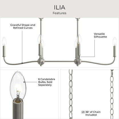 Progress Lighting P400466-009 Ilia 6-Light Brushed Nickel Linear Chandelier Additional View