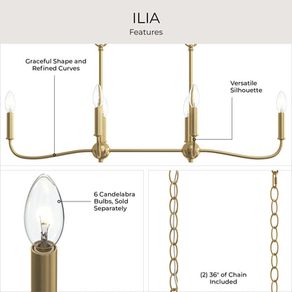 Progress Lighting P400466-191 Ilia Brushed Gold Linear Chandelier Features Infographic