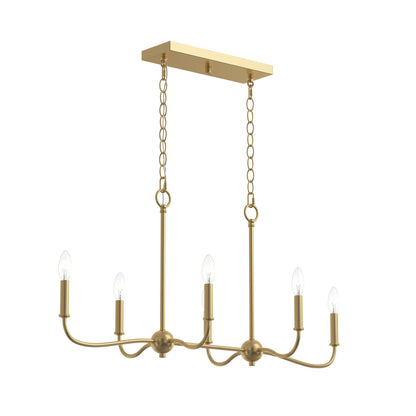 Progress Lighting P400466-191 Ilia 6 Light 36 Inch Brushed Gold Linear Chandelier