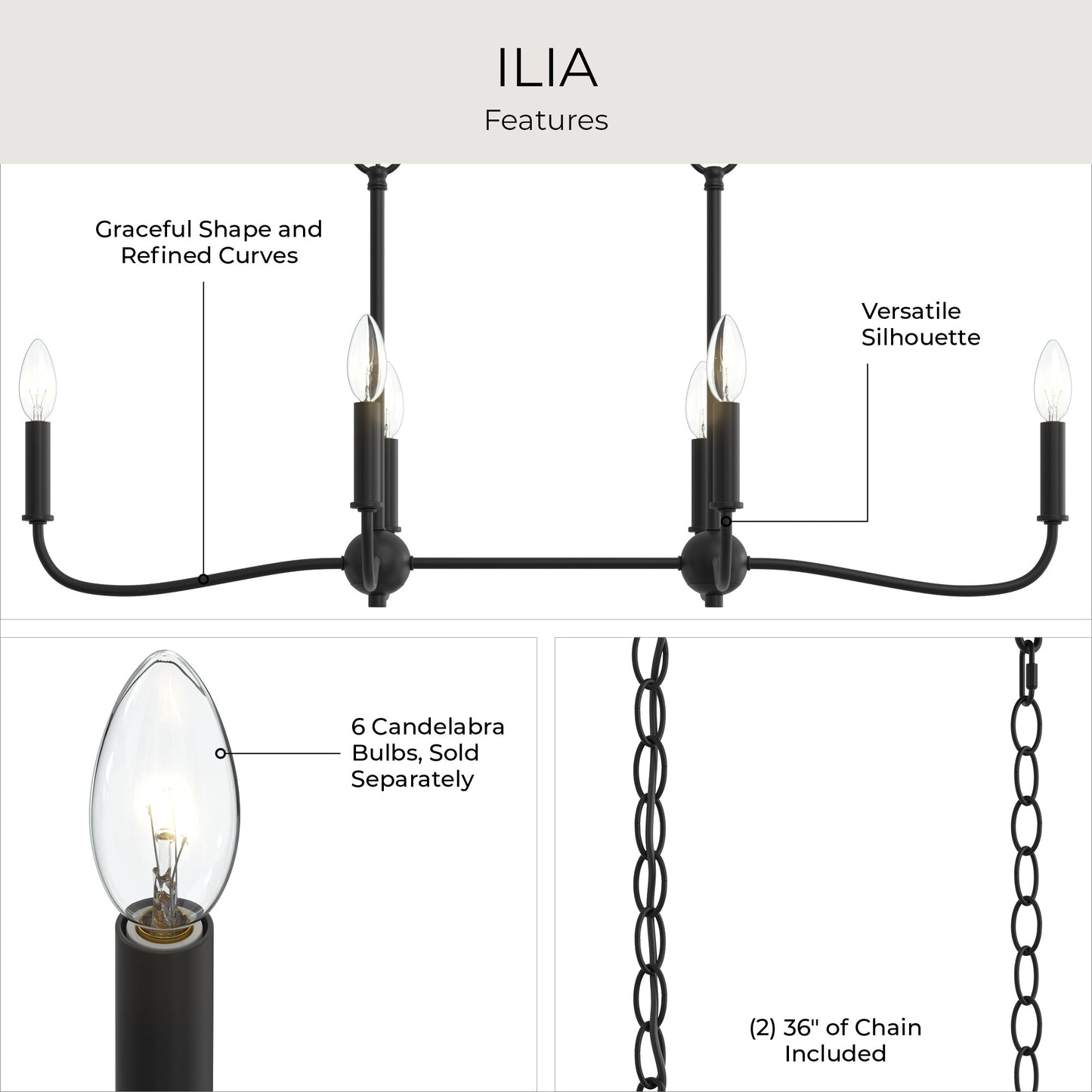 Progress Lighting P400466-31M Ilia Matte Black Linear Chandelier - Additional View 6