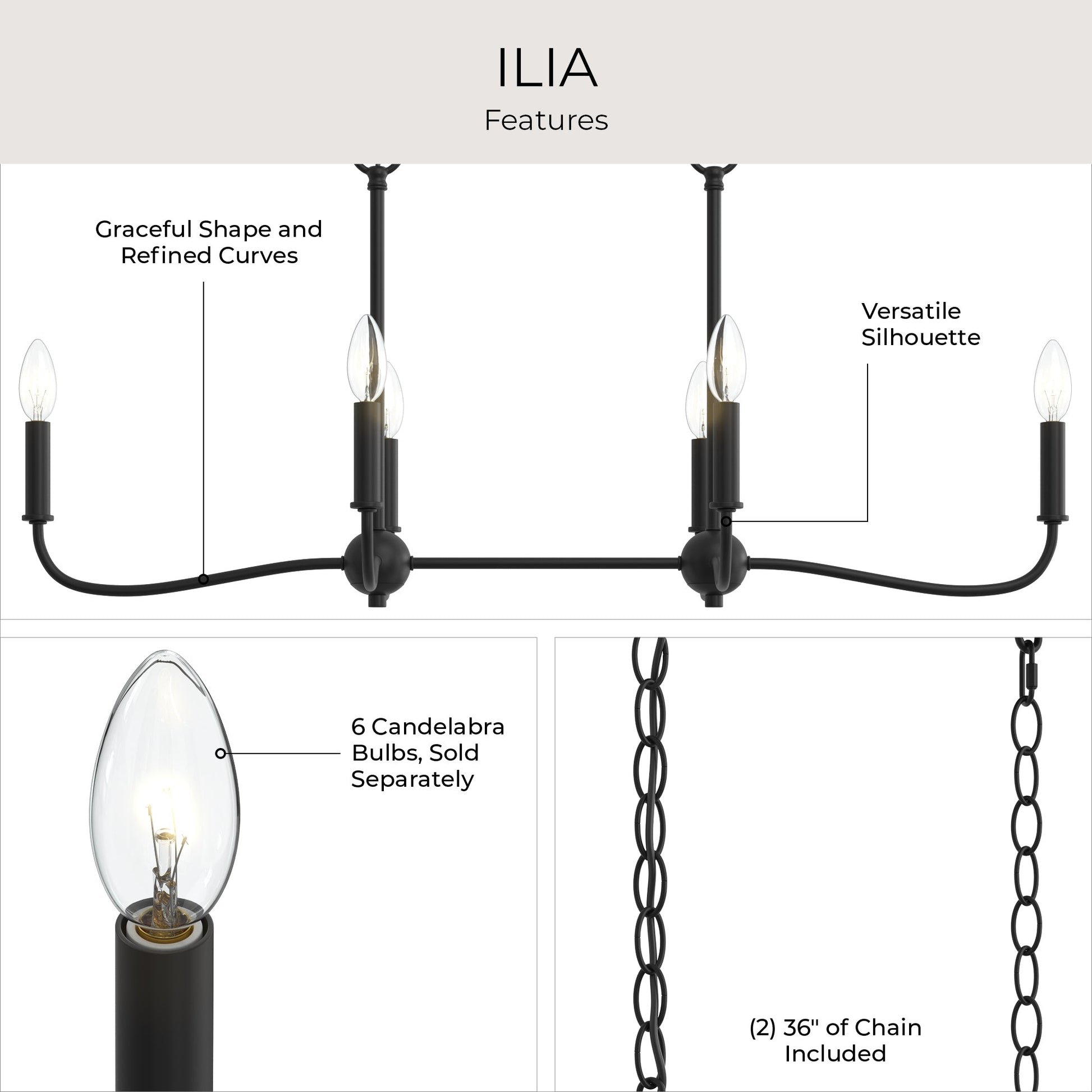 Progress Lighting P400466-31M Ilia Matte Black Linear Chandelier - Additional View 6