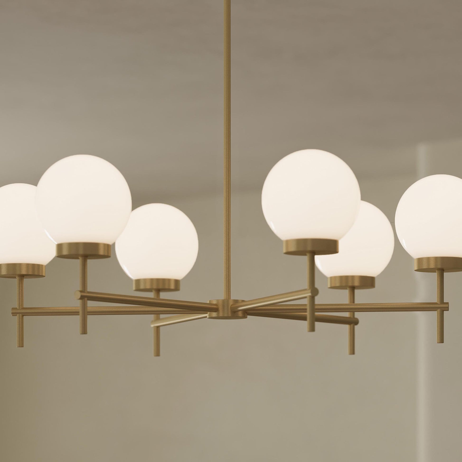 Progress Lighting P400469-191 Rigsby 6 Light Brushed Gold Chandelier - Close-Up Detail Lifestyle Shot