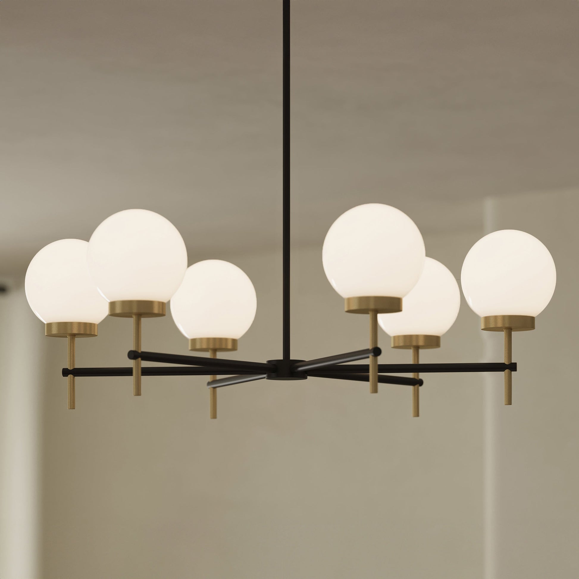 Progress Lighting P400469-319 Rigsby 6 Light Matte Black with Brushed Gold Chandelier - Lifestyle Living Room Shot