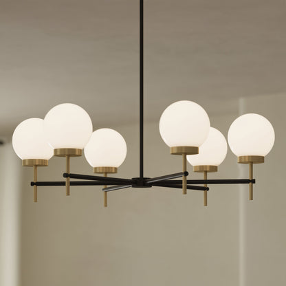 Progress Lighting P400469-319 Rigsby 6 Light Matte Black with Brushed Gold Chandelier - Lifestyle Living Room Shot