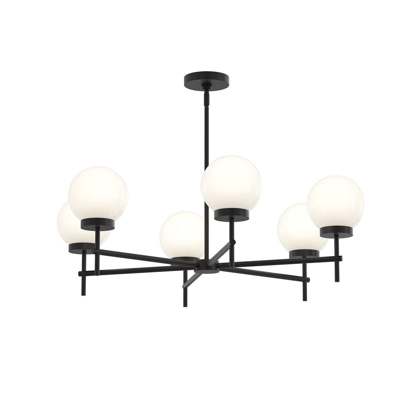 Progress Lighting P400469-31M Rigsby 6-Light Matte Black Chandelier with White Globe Shades - Perspective View