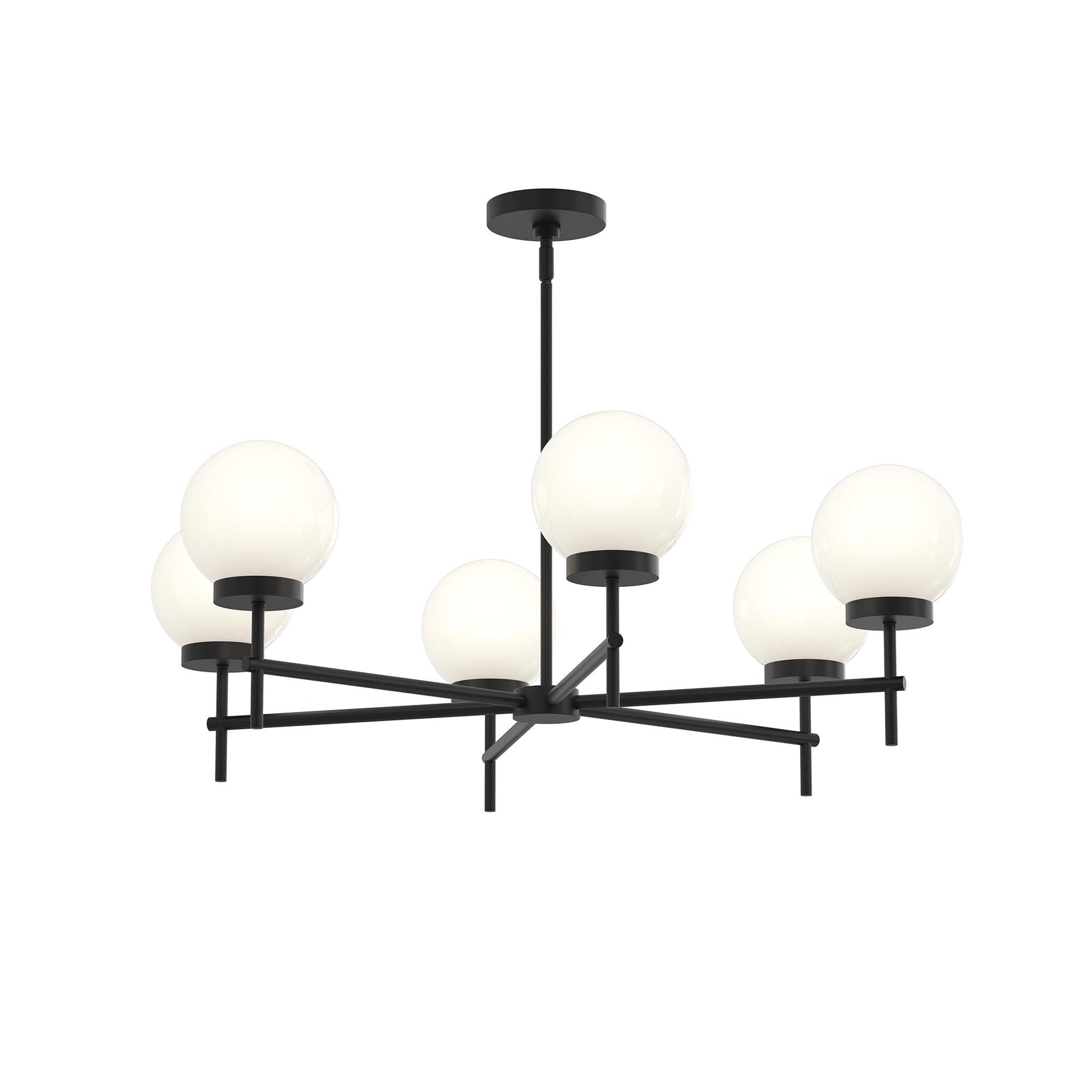 Progress Lighting P400469-31M Rigsby 6-Light Matte Black Chandelier with White Globe Shades - Perspective View