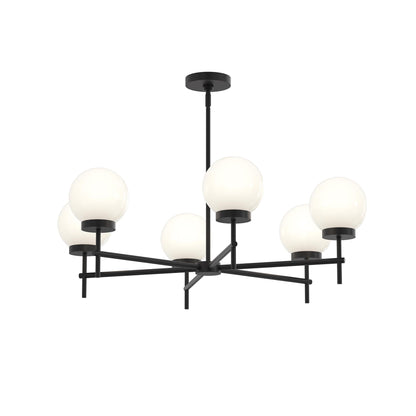 Progress Lighting P400469-31M Rigsby 6-Light Matte Black Chandelier with White Globe Shades - Perspective View