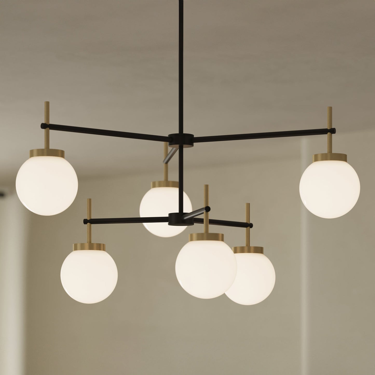Progress Lighting P400470-319 Rigsby 6 Light Matte Black with Brushed Gold Chandelier - Lifestyle Application Shot