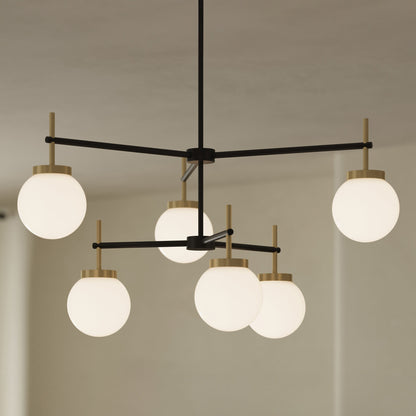 Progress Lighting P400470-319 Rigsby 6 Light Matte Black with Brushed Gold Chandelier - Lifestyle Application Shot