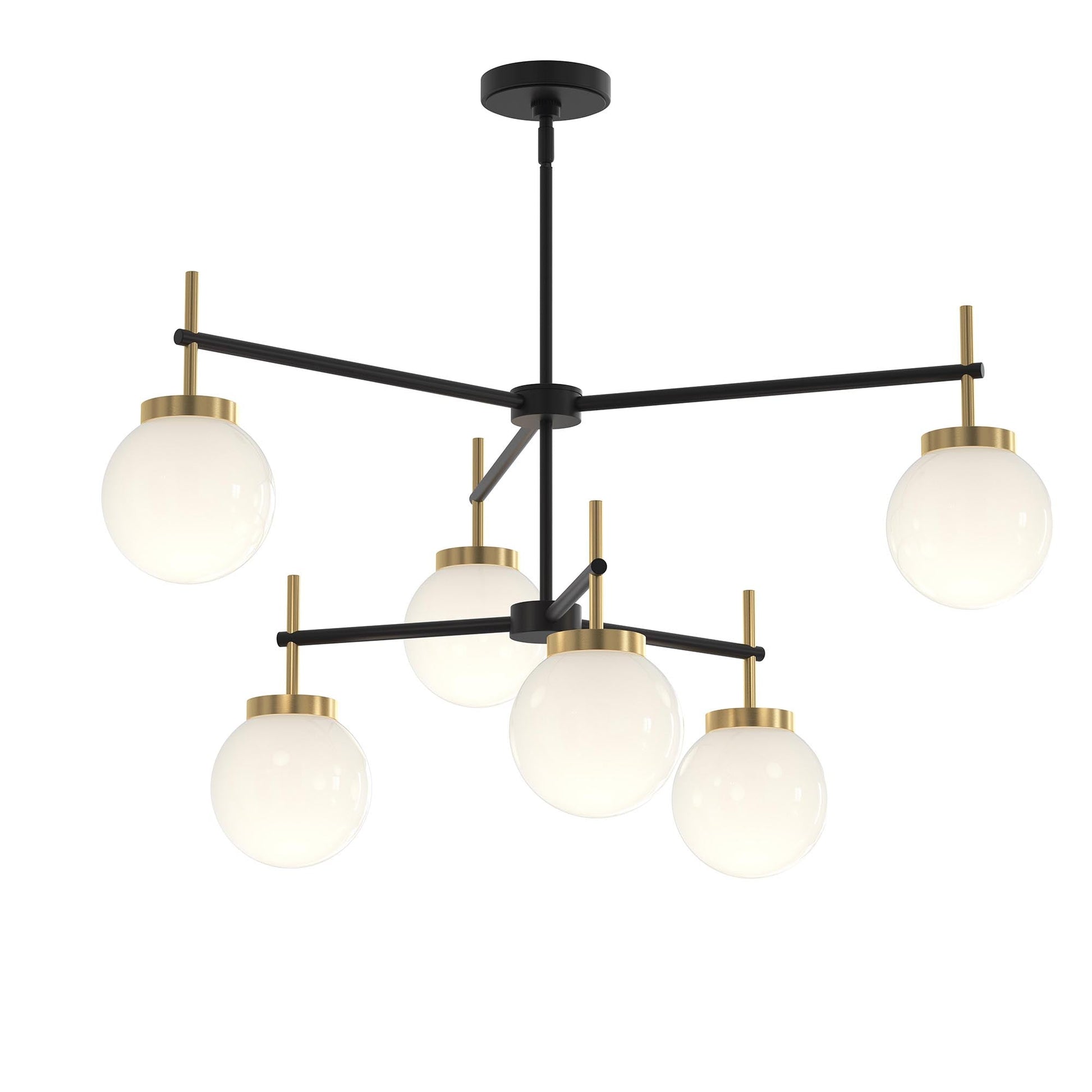 Progress Lighting P400470-319 Rigsby 6 Light 40 inch Matte Black with Brushed Gold Two-Tier Chandelier - Main View
