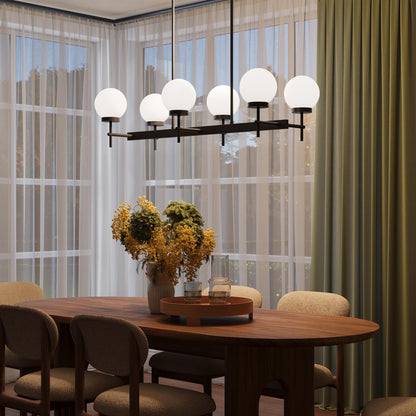 Progress Lighting P400471-31M Rigsby Matte Black Linear Chandelier - Nighttime Dining Room Lifestyle Full View