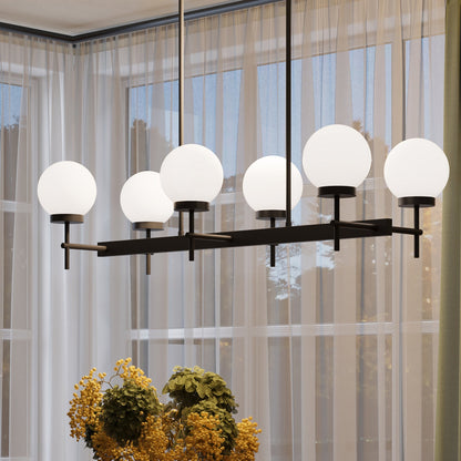 Progress Lighting P400471-31M Rigsby Matte Black Linear Chandelier - Nighttime Dining Room Lifestyle Close-Up