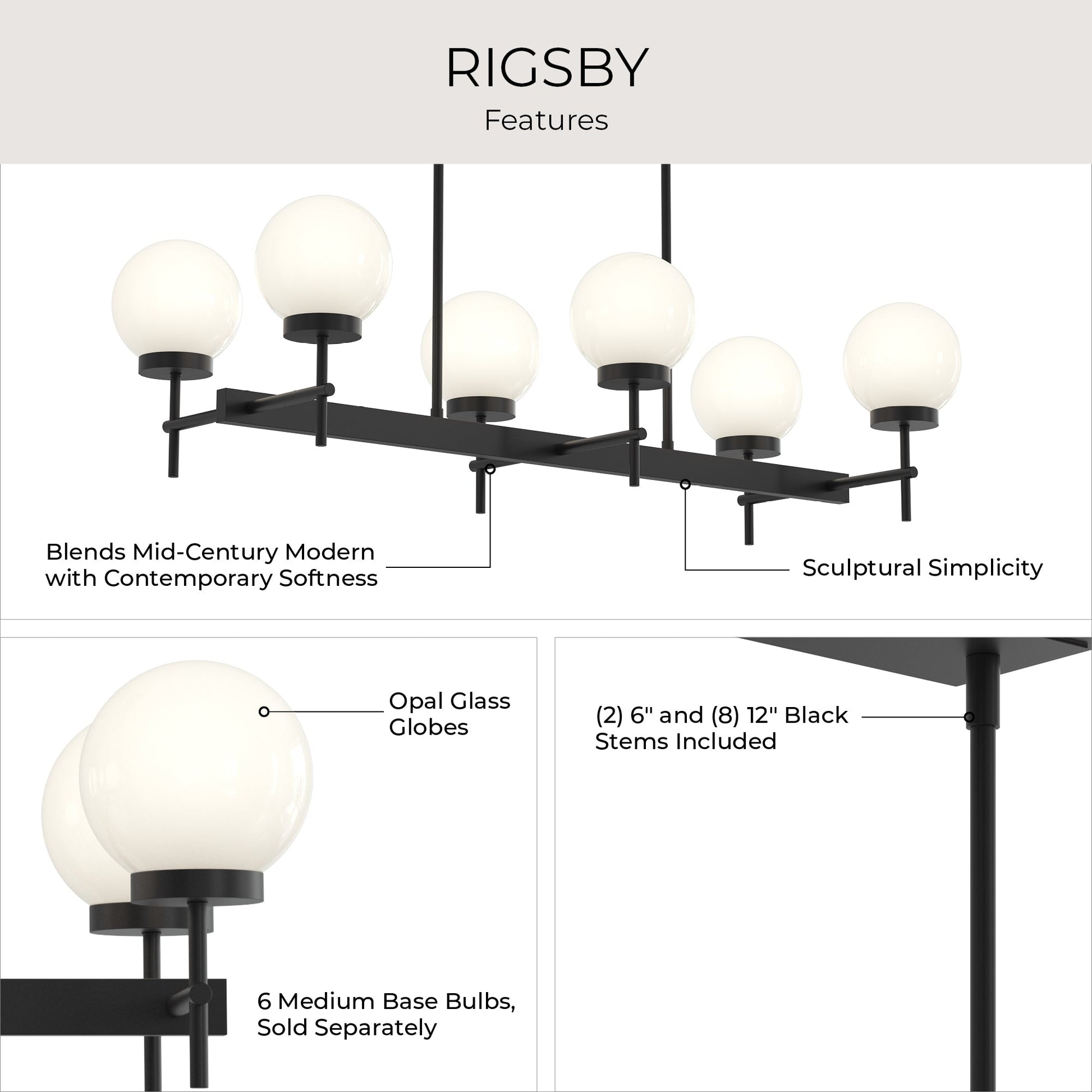 Progress Lighting P400471-31M Rigsby 6 Light Matte Black Linear Chandelier - Image 6