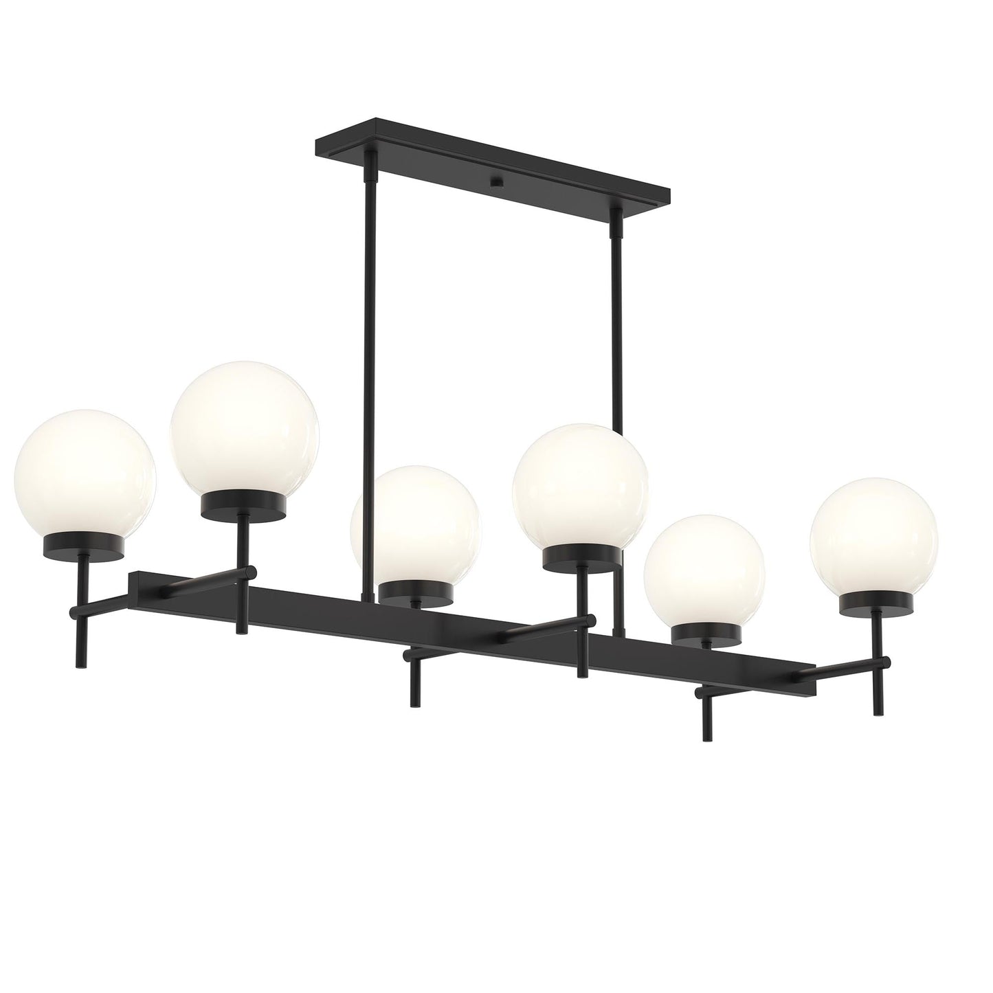 Progress Lighting P400471-31M Rigsby 6 Light Matte Black Linear Chandelier with White Globe Shades - Main Product Image