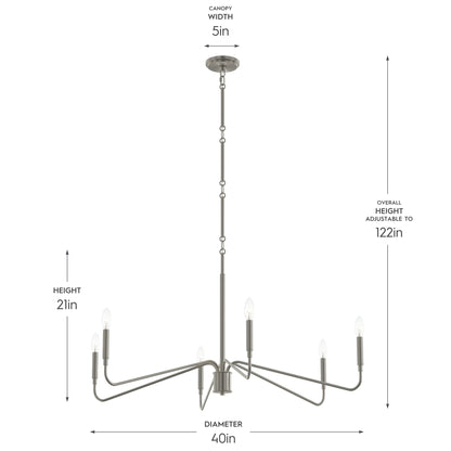 Progress Lighting P400472-009 Pilar Chandelier - Dimensions Diagram (40in Diameter, 21in Height, 122in Adjustable)