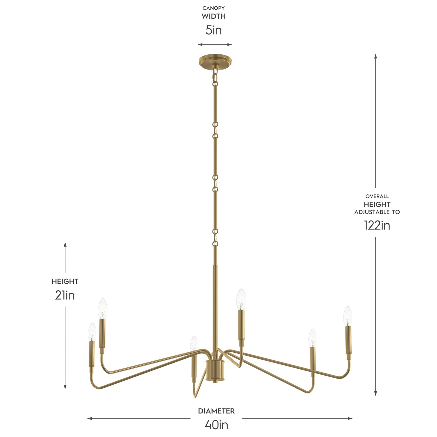 Progress Lighting P400472-191 Pilar Brushed Gold Chandelier Dimensions Diagram