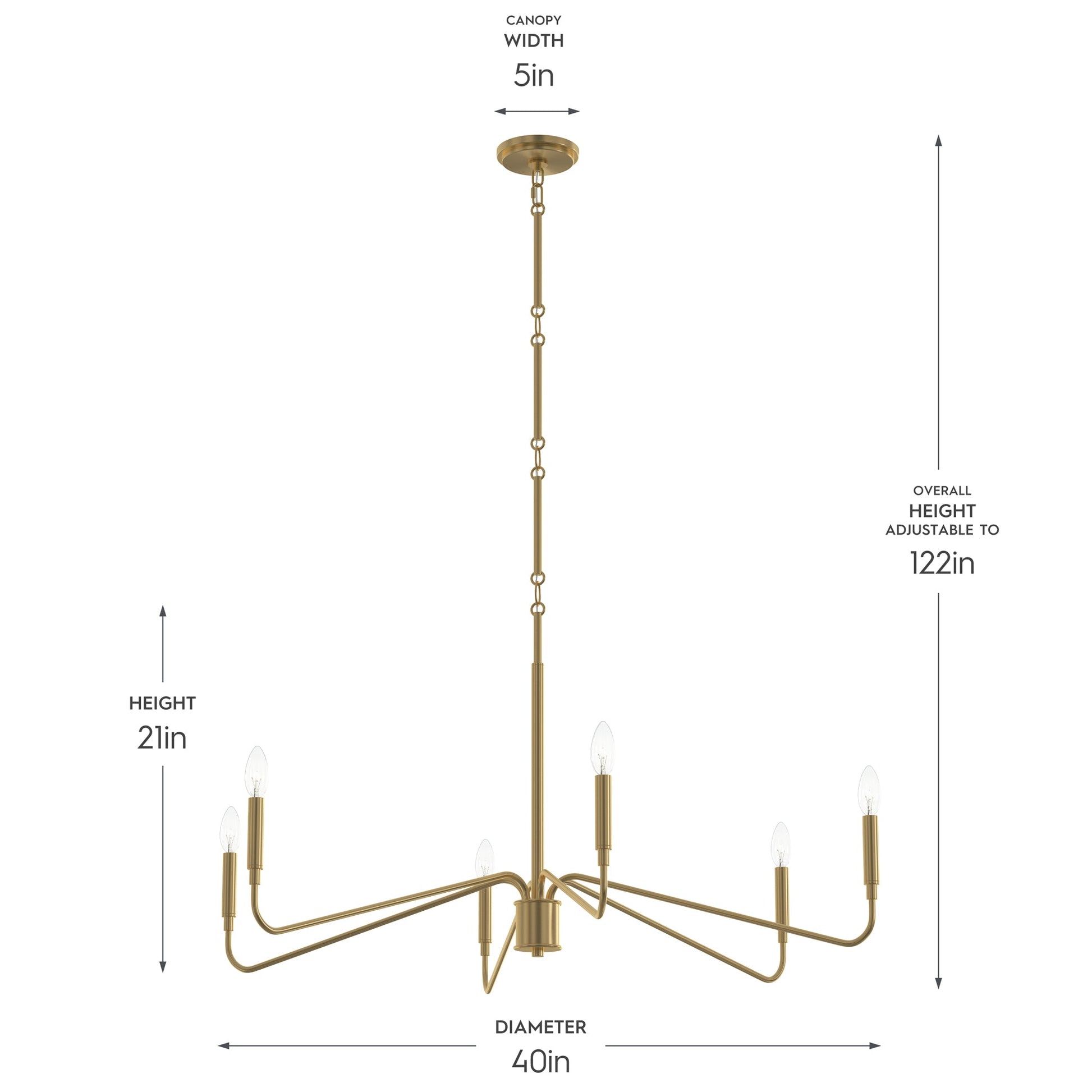 Progress Lighting P400472-191 Pilar Brushed Gold Chandelier Dimensions Diagram