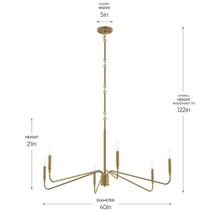 Progress Lighting P400472-191 Pilar Brushed Gold Chandelier Dimensions Diagram