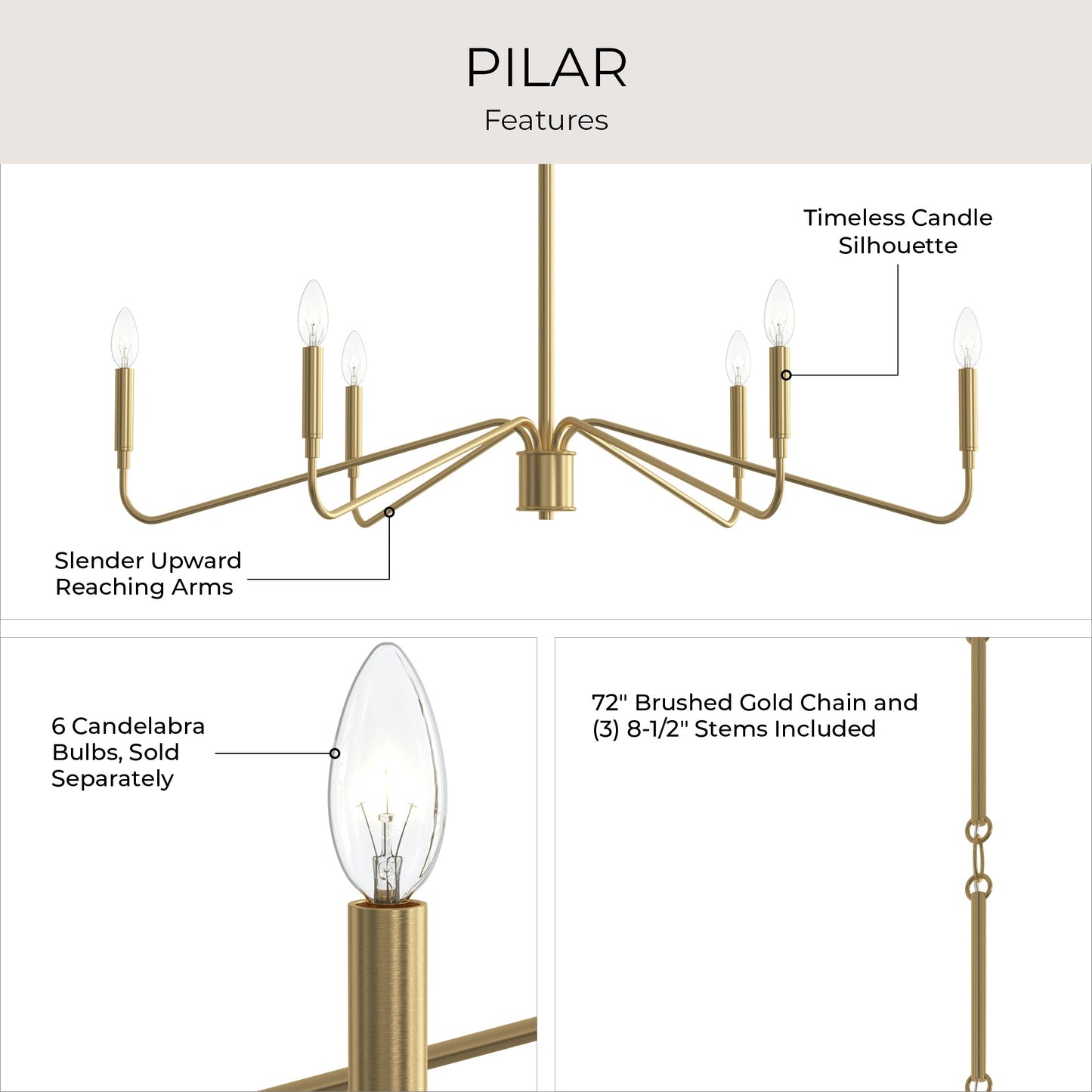 Progress Lighting P400472-191 Pilar Brushed Gold Chandelier